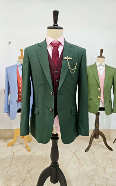 CLASSICS DARK GREEN  MIX AND MATCH WINE RED WORSTED 3 PIECE SUIT