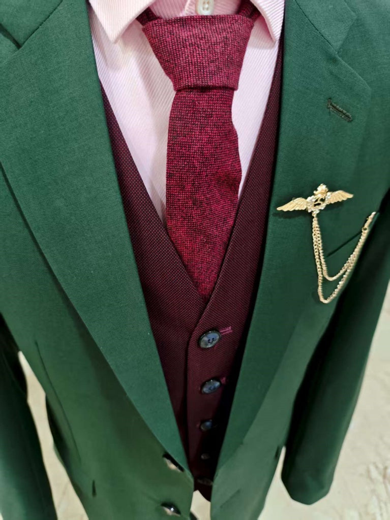 CLASSICS DARK GREEN  MIX AND MATCH WINE RED WORSTED 3 PIECE SUIT