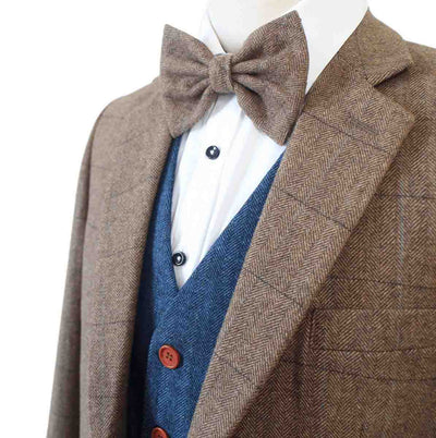 BROWN HERRINGBONE MIX & MATCH BLUE TWEED 3 PIECE SUIT