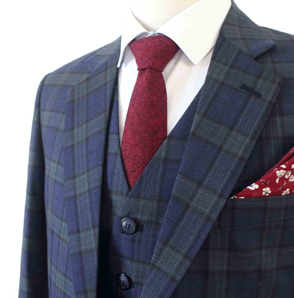 NAVY GREEN  PLAID WORSTED 3 PIECE SUIT