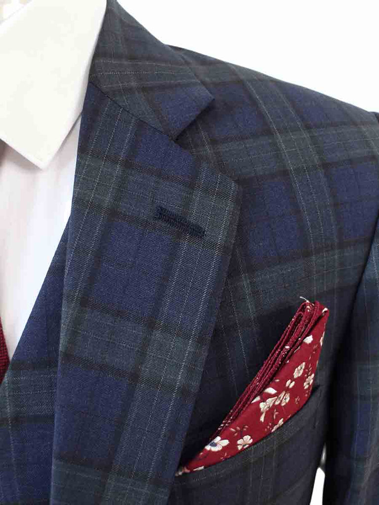 NAVY GREEN  PLAID WORSTED 3 PIECE SUIT