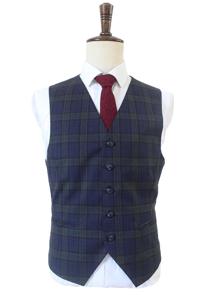 NAVY GREEN  PLAID WORSTED 3 PIECE SUIT