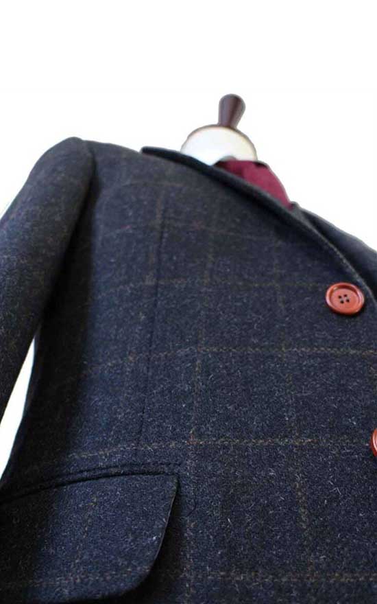 BDtailormade BLACK OVERCHECK PLAID TWEED 3 PIECE SUIT - BDtailormade TWEED SUITStweedmaker hockerty menstweedsuit