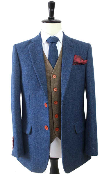 BLUE HERRINGBONE MIX & MATCH TWEED 3 PIECE SUIT丨BDtailormade