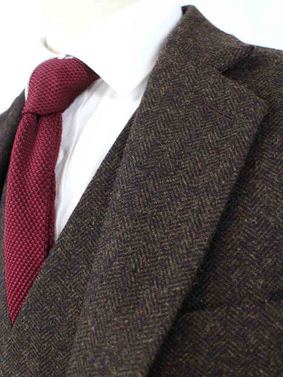 BDtailormade DARK BROWN HERRINGBONE TWEED 3 PIECE SUIT - BDtailormade TWEED SUITStweedmaker hockerty menstweedsuit