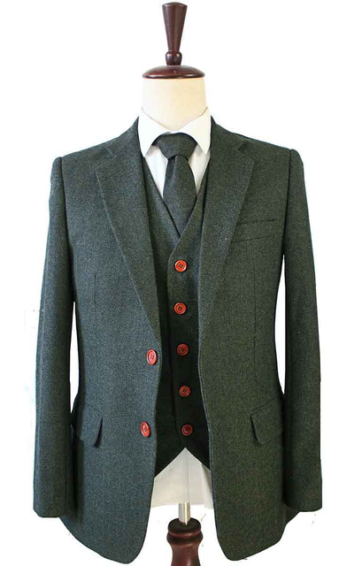 BDtailormade GREEN HERRINGBONE TWEED 3 PIECE SUIT - BDtailormade TWEED SUITStweedmaker hockerty menstweedsuit