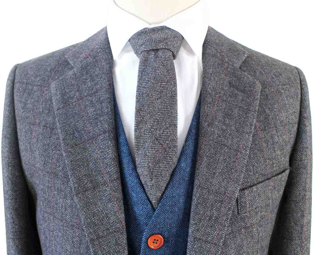 BDtailormade GREY HERRINGBONE MIX & MATCH TWEED 3 PIECE SUIT - BDtailormade TWEED SUITStweedmaker hockerty menstweedsuit