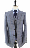 GREY WINDOWPANE WORSTED 3 PIECE SUIT