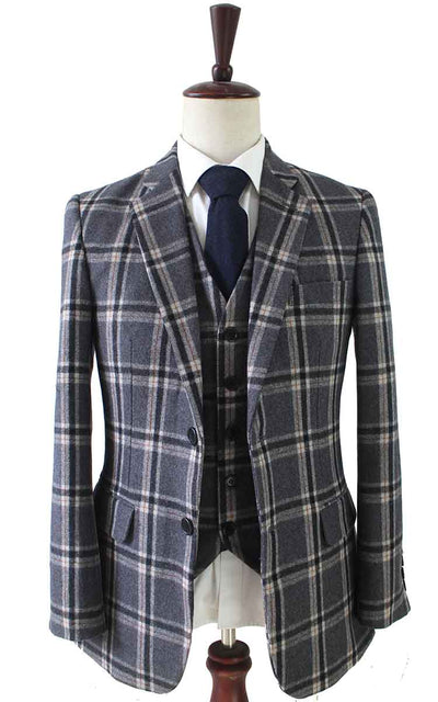 BDtailormade GREY WINDOWPANE PLAID TWEED 3 PIECE SUIT - BDtailormade TWEED SUITStweedmaker hockerty menstweedsuit