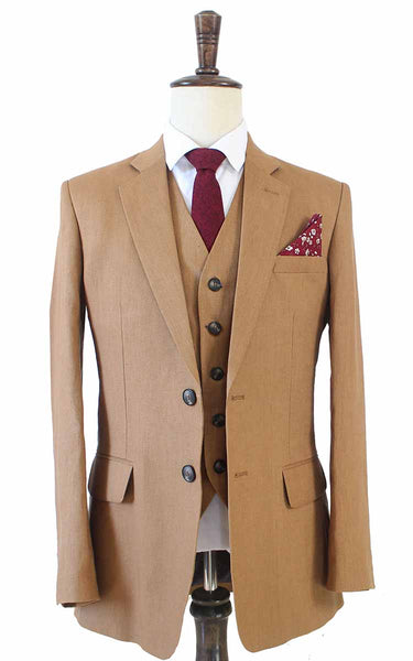 LIGHT BROWN 3 PIECE LINEN SUIT | BDtailormade丨Wedding Sutis