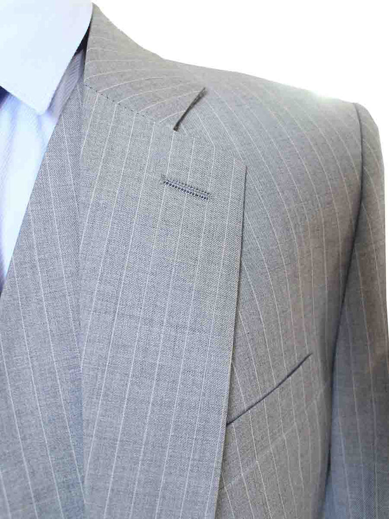 BDtailormade LIGHT GREY PINSTRIPE WORSTED 3 PIECE SUIT - BDtailormade Worsted Suittweedmaker hockerty menstweedsuit