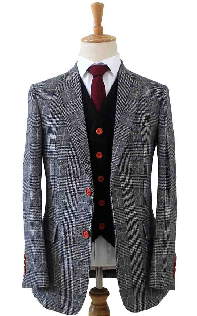 BDtailormade LIGHT GREY HOUNDSTOOTH PLAID TWEED 3 PIECE SUIT - BDtailormade TWEED SUITStweedmaker hockerty menstweedsuit