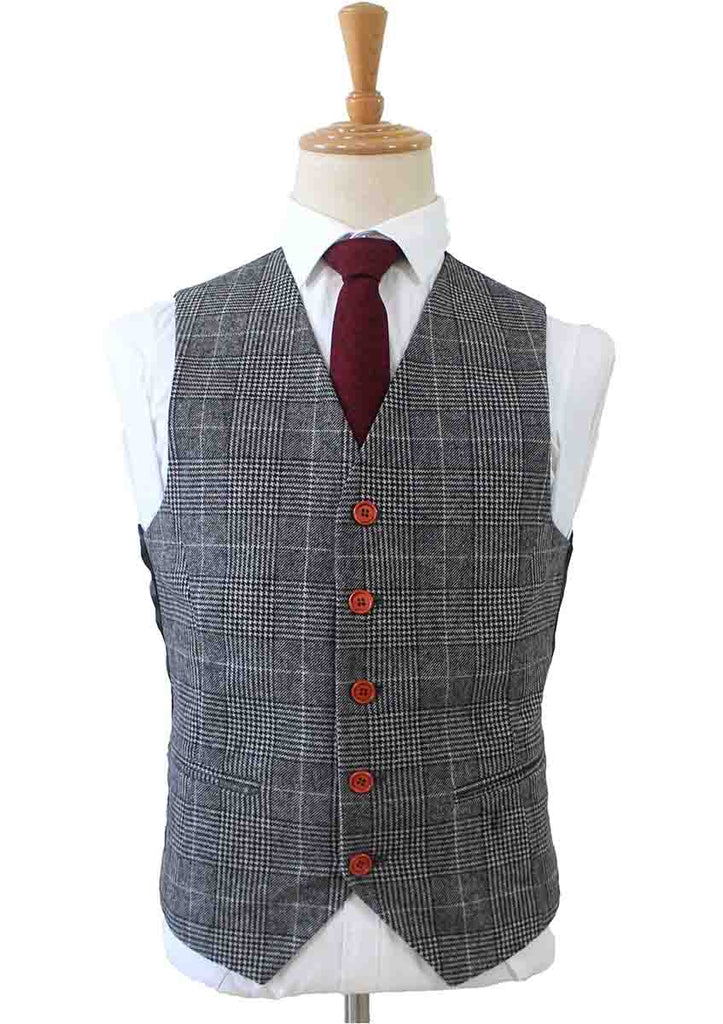 BDtailormade LIGHT GREY HOUNDSTOOTH PLAID TWEED 3 PIECE SUIT - BDtailormade TWEED SUITStweedmaker hockerty menstweedsuit