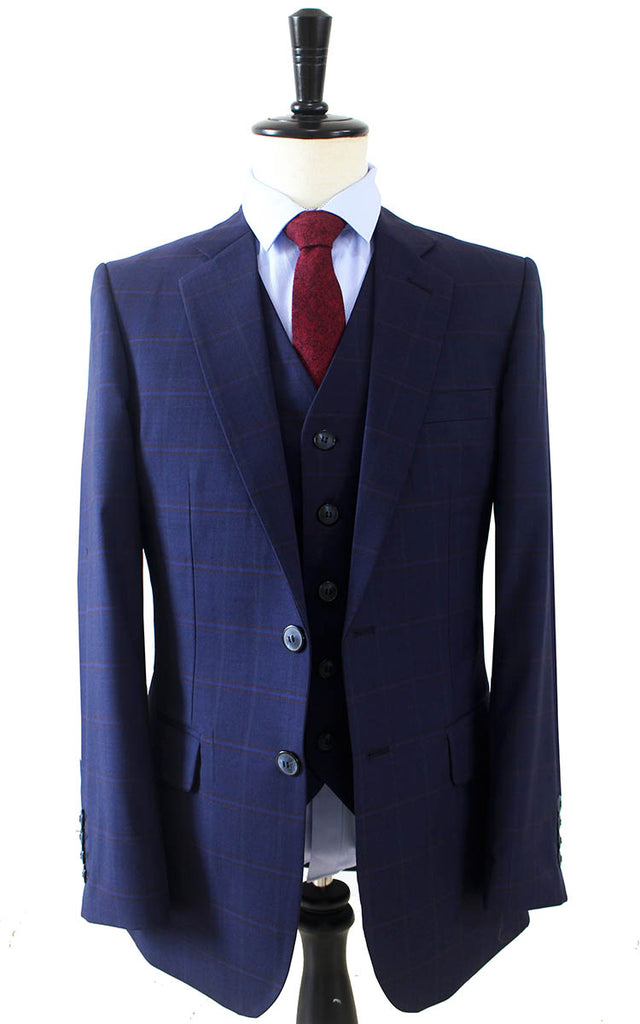 BDtailormade NAVY WINDOWPANE WORSTED 3 PIECE SUIT - BDtailormade Worsted Suittweedmaker hockerty menstweedsuit