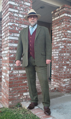 OLIVE GREEN PLAID TWEED 3 PIECE SUIT - BDtailormade