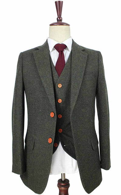 BDtailormade CLASSIC GREEN BARLEYCORN TWEED 3 PIECE SUIT - BDtailormade TWEED SUITStweedmaker hockerty menstweedsuit