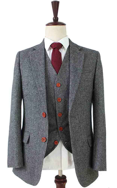BDtailormade CLASSIC GREY BARLEYCORN TWEED 3 PIECE SUIT - BDtailormade TWEED SUITStweedmaker hockerty menstweedsuit