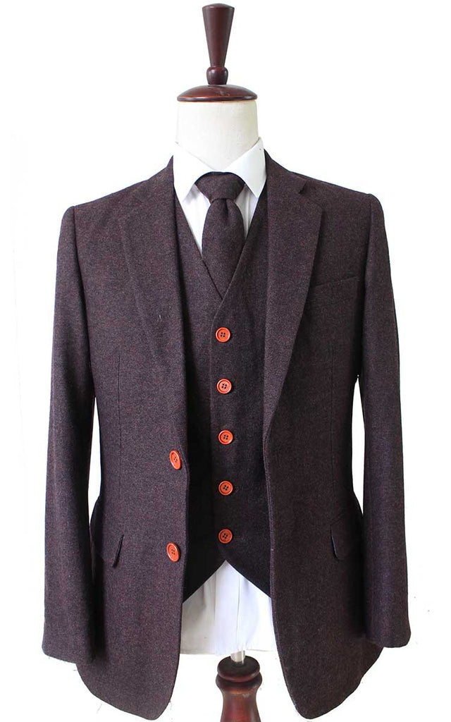BDtailormade DARK BROWN BARLEYCORN TWEED 3 PIECE SUIT - BDtailormade TWEED SUITStweedmaker hockerty menstweedsuit