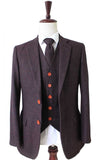 DARK BROWN BARLEYCORN TWEED 3 PIECE SUIT