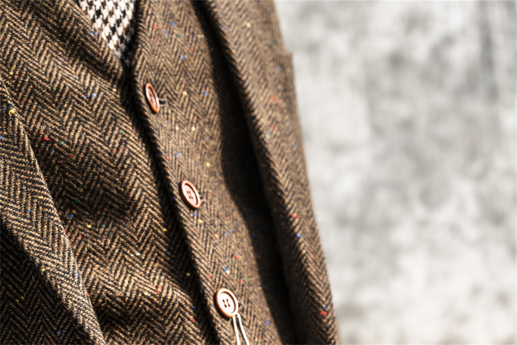 BDtailormade BROWN HERRINGBONE SPECKLE TWEED 3 PIECE SUIT - BDtailormade TWEED SUITStweedmaker hockerty menstweedsuit