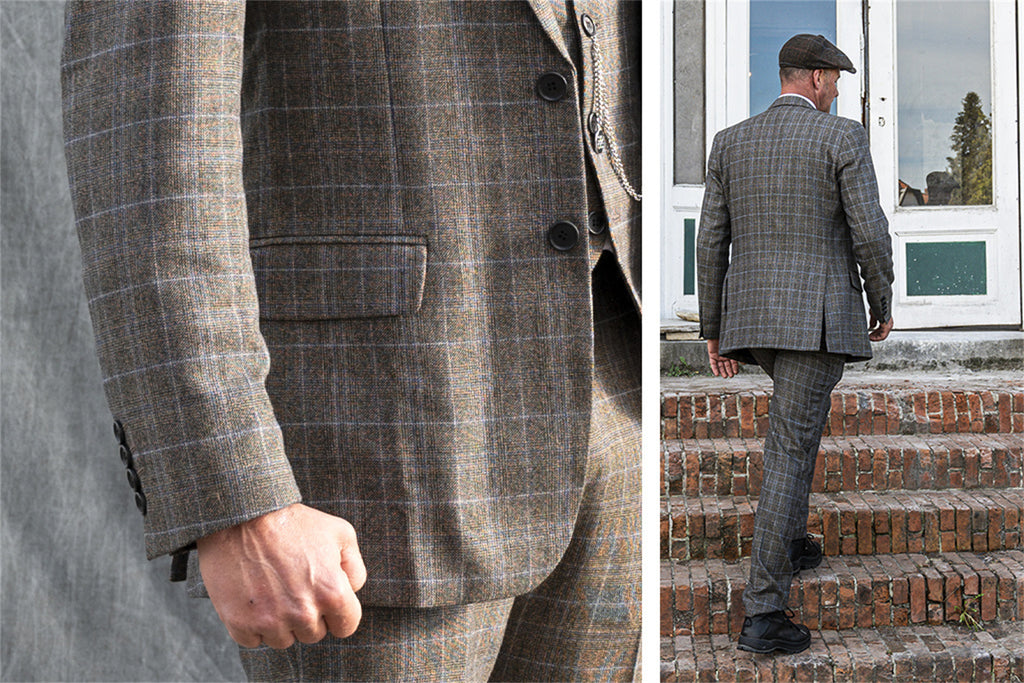 BDtailormade BROWN PRINCE OF WALES OVERCHECK TWEED 3 PIECE SUIT - BDtailormade TWEED SUITStweedmaker hockerty menstweedsuit