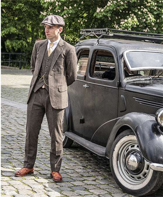 BROWN PINSTRIPE TWEED 3 PIECE SUIT - BDtailormade