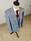 LIGHT BLUE HERRINGBONE COTTON LINEN 3 PIECE SUIT