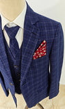 NAVY MELANGE CHECK 3 PIECE SUIT