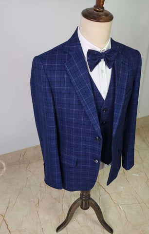 NAVY MELANGE CHECK 3 PIECE SUIT
