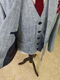 LIGHT BLUE HERRINGBONE COTTON LINEN 3 PIECE SUIT