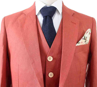ORANGE RED LINEN 3 PIECE SUIT