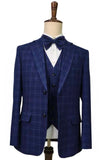 NAVY MELANGE CHECK 3 PIECE SUIT