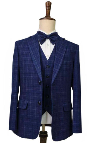 NAVY MELANGE CHECK 3 PIECE SUIT
