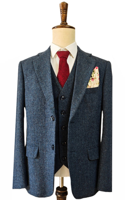 BLUE HARRIS TWEED 3 PIECE SUIT