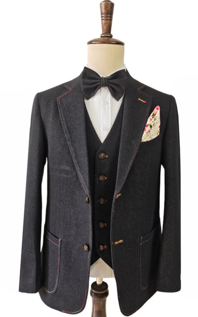 BLACK DENIM 3 PIECE SUIT