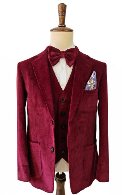 WINE RED CORDUROY 3 PIECE SUIT