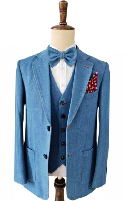 GREY BLUE DENIM 3 PIECE SUIT