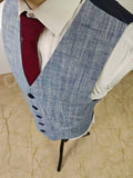 LIGHT BLUE HERRINGBONE COTTON LINEN 3 PIECE SUIT