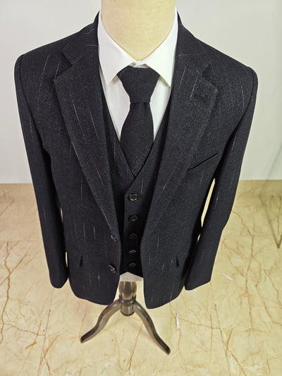 CHARCOAL MELANGE PINSTRIPE 3 PIECE SUIT
