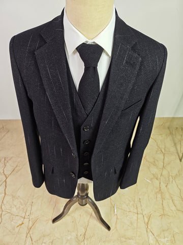 CHARCOAL MELANGE PINSTRIPE 3 PIECE SUIT