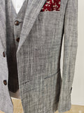LIGHT GRAY HERRINGBONE COTTON LINEN 3 PIECE SUIT