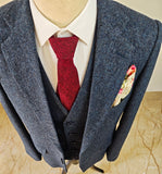 BLUE HARRIS TWEED 3 PIECE SUIT