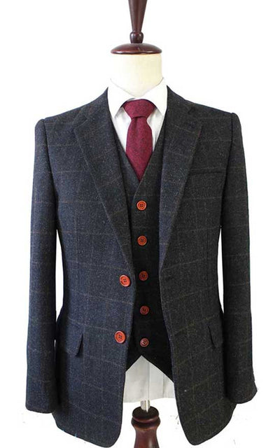 BDtailormade BLACK OVERCHECK PLAID TWEED 3 PIECE SUIT - BDtailormade TWEED SUITStweedmaker hockerty menstweedsuit