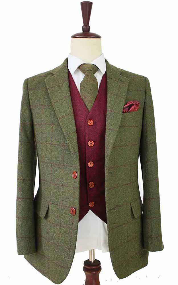 OLIVE GREEN PLAID TWEED PIECE SUIT丨FREE SHIPPING丨BDtailormade
