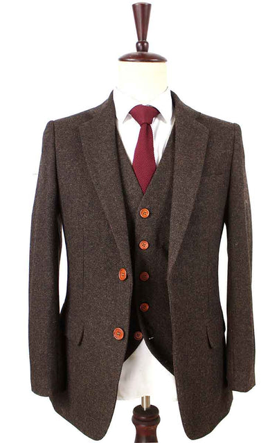 BDtailormade DARK BROWN HERRINGBONE TWEED 3 PIECE SUIT - BDtailormade TWEED SUITStweedmaker hockerty menstweedsuit