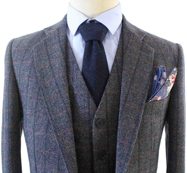 GREY WINDOWPANE HERRINGBONE TWEED 3 PIECE SUIT | BDtailormade