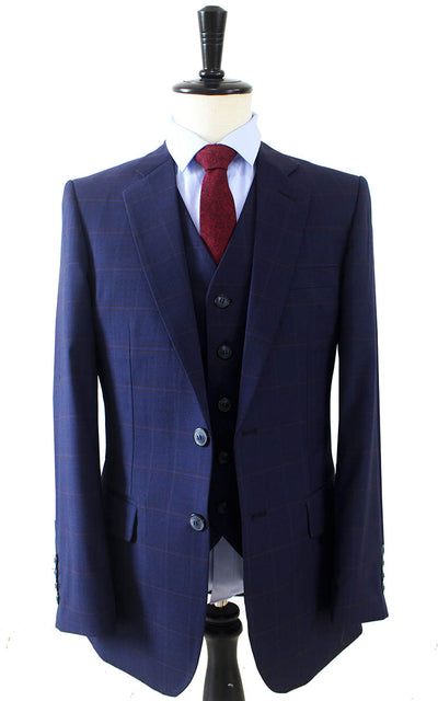 BDtailormade NAVY WINDOWPANE WORSTED 3 PIECE SUIT - BDtailormade Worsted Suittweedmaker hockerty menstweedsuit