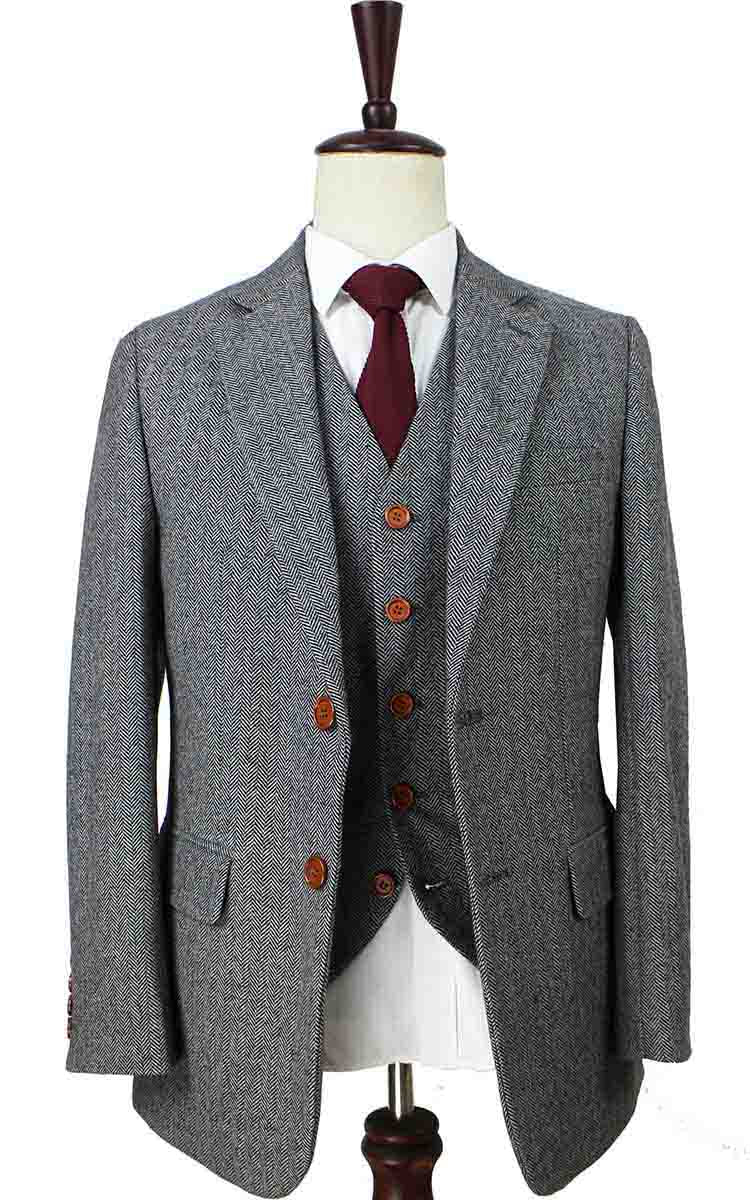 SIRRI Men's Grey Herringbone Tweed 3-Piece Suit (Sold Separately) - Wedding & Business Formal Wear-677602