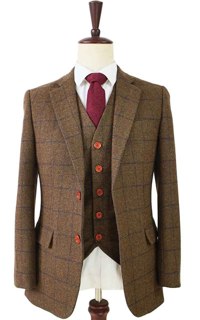 BDtailormade COUNTRY BROWN PLAID TWEED 3 PIECE SUIT - BDtailormade TWEED SUITStweedmaker hockerty menstweedsuit