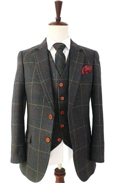 BDtailormade GREEN OVERCHECK PLAID TWEED 3 PIECE SUIT - BDtailormade TWEED SUITStweedmaker hockerty menstweedsuit
